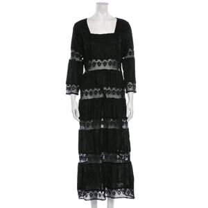 Cynthia Cazort Collins Resort Dress Lace Pattern Long Black Sz M Medium (V5